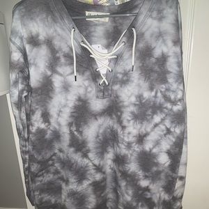 Grey Tie Dye Lace Up Sweatshirt